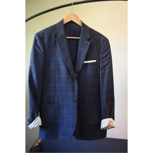 H&M men’s blue plaid suit jacket blazer size 42R